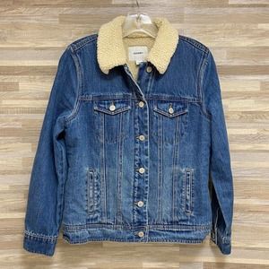Old Navy Women's Sherpa Lined Blue Jean Denim Jacket Small